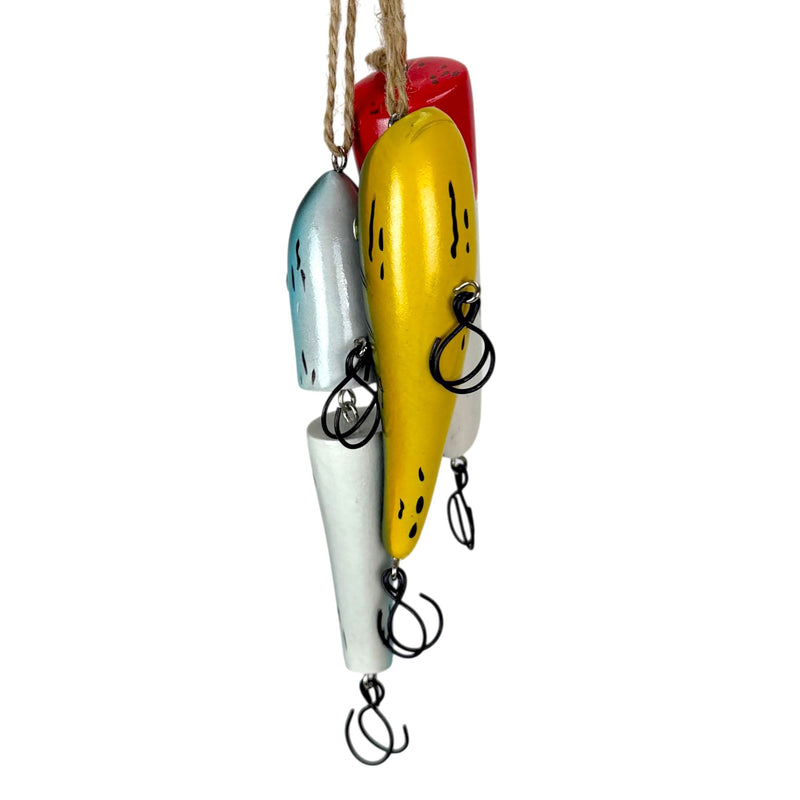 Things2Die4 Hanging Fishing Lure Ornaments Set of 3, Hand Painted Resin Nautical Decor with Jute Hanging Cords, Glossy