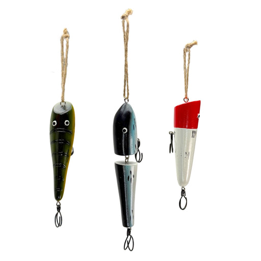 Things2Die4 Hanging Fishing Lure Ornaments Set of 3, Hand Painted Resin Nautical Decor with Jute Hanging Cords, Glossy