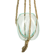Hanging Molten Glass Vase with Jute Rope – 20.25" High, 4" Diameter, 5" High Bowl – Modern and Rustic Home Décor Accent for