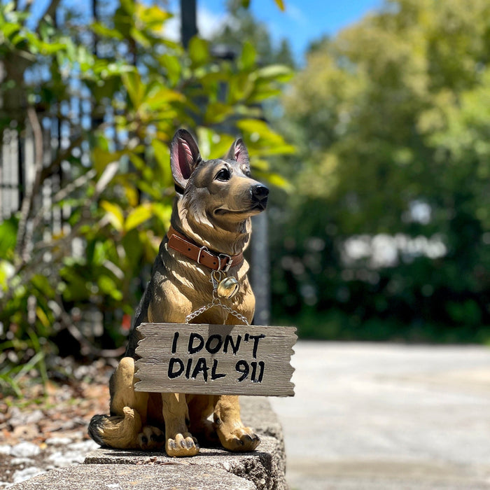 I Don't Dial 911 German Shepherd Guard Dog Warning Statue Image 4