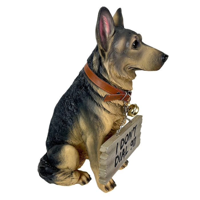 I Don't Dial 911 German Shepherd Guard Dog Warning Statue Image 2