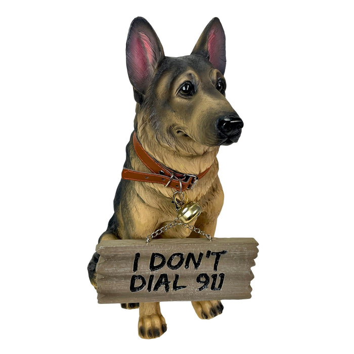 I Don't Dial 911 German Shepherd Guard Dog Warning Statue Image 1