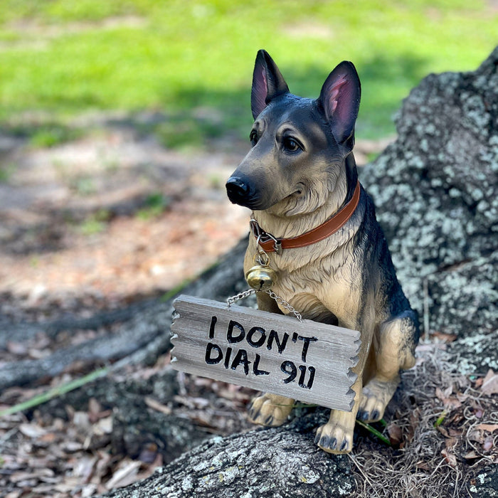 I Don't Dial 911 German Shepherd Guard Dog Warning Statue Image 5