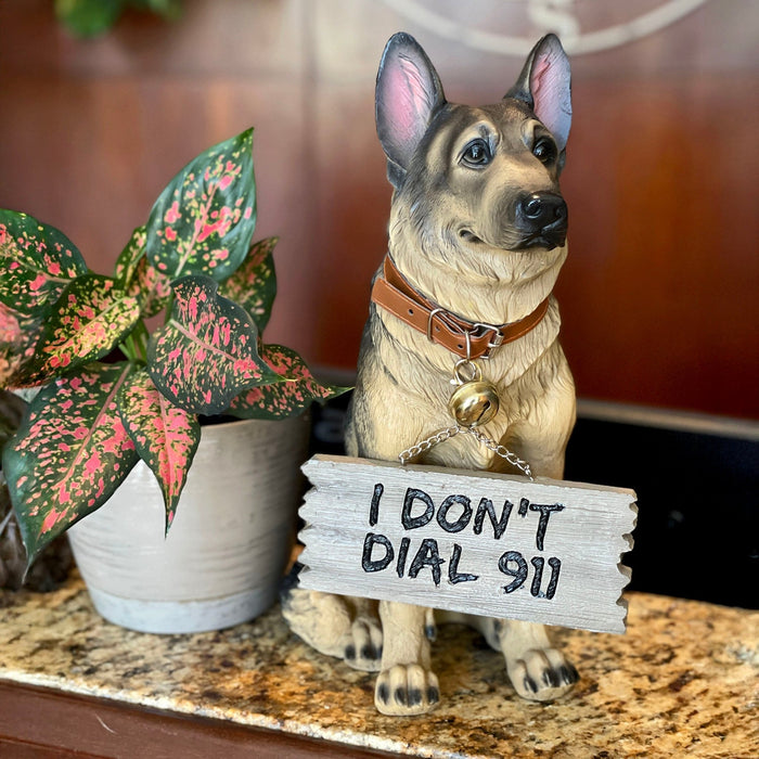I Don't Dial 911 German Shepherd Guard Dog Warning Statue Image 8