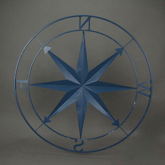 Blue - Image 3 - Aegean Blue Distressed Finish Large Metal Nautical Compass Rose Wall Art Sculpture - Beautiful Coastal