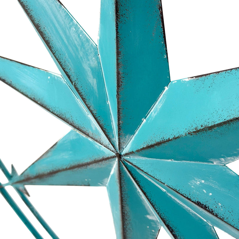 Aqua - Image 3 - Zeckos 39 Inch Aqua Metal Compass Rose Wall Decor, Large Distressed Nautical Wind Rose Wall Sculpture with