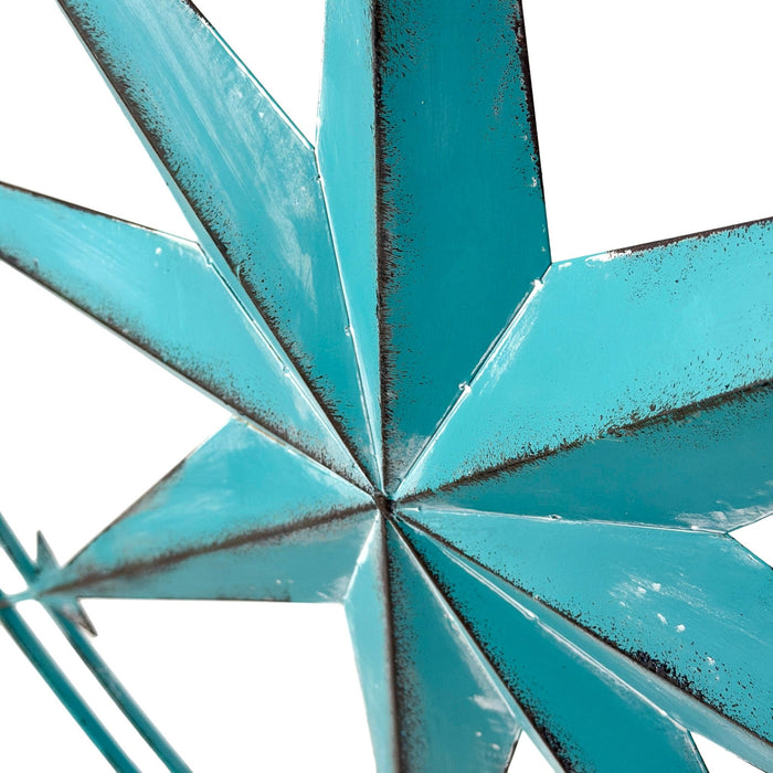 Aqua - Image 3 - Zeckos 39 Inch Aqua Metal Compass Rose Wall Decor, Large Distressed Nautical Wind Rose Wall Sculpture with