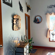 Intarsia moose in birch forest wood wall sculpture, 23.5 inch rustic lodge cabin wall decor, hand carved layered intarsia