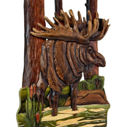 Intarsia Wood Moose Wall Sculpture, 31 x 17 Inch Handcrafted Rustic Wildlife Wall Art with Glossy Finish, Layered Forest