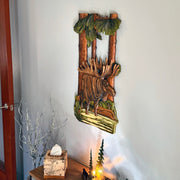 Intarsia Wood Moose Wall Sculpture, 31 x 17 Inch Handcrafted Rustic Wildlife Wall Art with Glossy Finish, Layered Forest