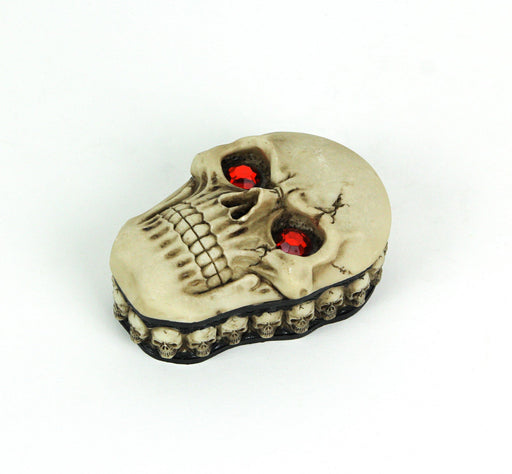 Intricately Crafted Human Skull-Shaped Trinket Box with Jeweled Red Eyes - Gothic Home Decor Accent - 4.5 Inches Long - Great