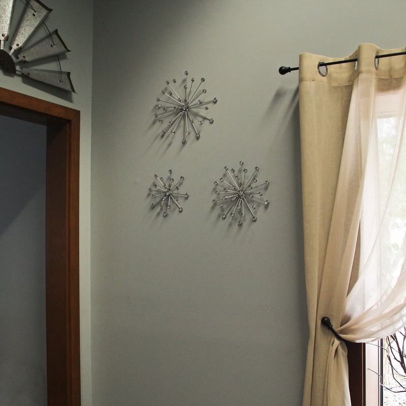 Silver - Image 6 - Set of 3 Unique Silver Bursting Star Metal Wall Sculptures with Jeweled Points - Perfect Accent Pieces for