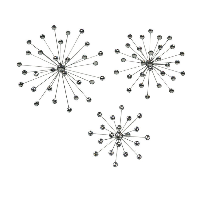Silver - Image 1 - Set of 3 Unique Silver Bursting Star Metal Wall Sculptures with Jeweled Points - Perfect Accent Pieces for