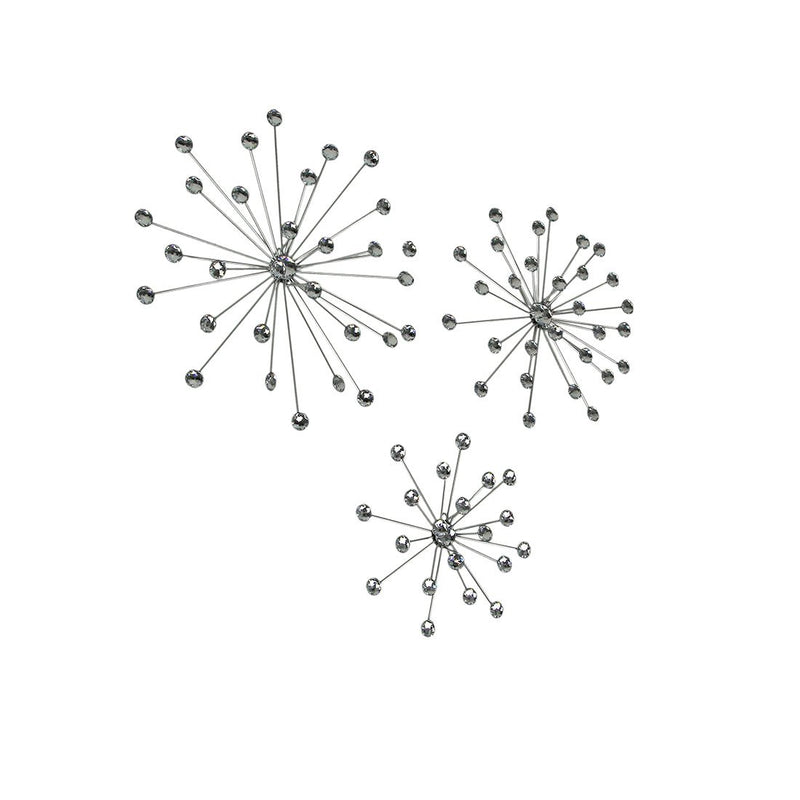 Silver - Image 2 - Set of 3 Unique Silver Bursting Star Metal Wall Sculptures with Jeweled Points - Perfect Accent Pieces for