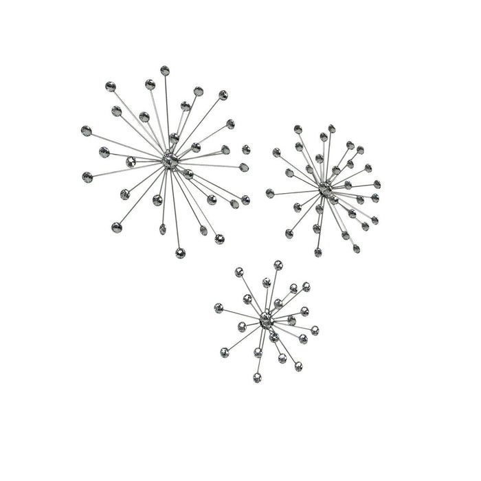 Silver - Image 2 - Set of 3 Unique Silver Bursting Star Metal Wall Sculptures with Jeweled Points - Perfect Accent Pieces for