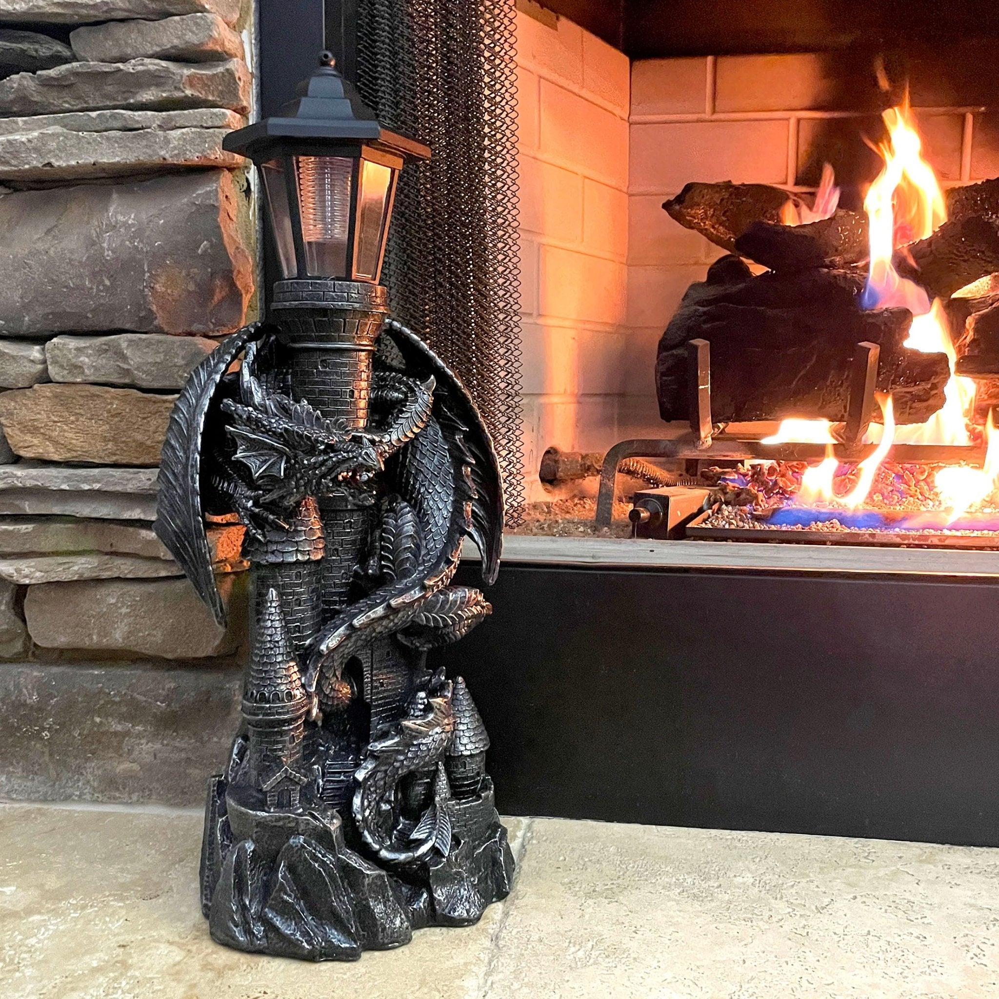 Keeper of the Castle' Medieval Dragon Statue with Solar-Pow — Zeckos