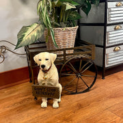 Labrador Retriever Garden Statue with Reversible Welcome Sign, Resin Dog Figurine, Hand-Painted Lab Decor for Lawn, Porch, or