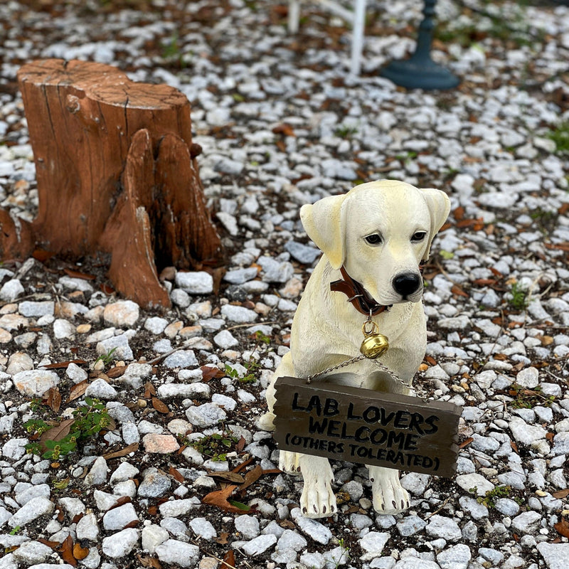 Labrador Retriever Garden Statue with Reversible Welcome Sign, Resin Dog Figurine, Hand-Painted Lab Decor for Lawn, Porch, or
