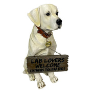 Labrador Retriever Garden Statue with Reversible Welcome Sign, Resin Dog Figurine, Hand-Painted Lab Decor for Lawn, Porch, or
