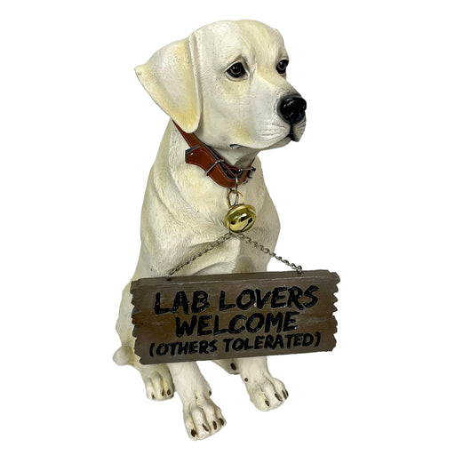 Labrador Retriever Garden Statue with Reversible Welcome Sign, Resin Dog Figurine, Hand-Painted Lab Decor for Lawn, Porch, or