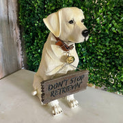 Labrador Retriever Garden Statue with Reversible Welcome Sign, Resin Dog Figurine, Hand-Painted Lab Decor for Lawn, Porch, or