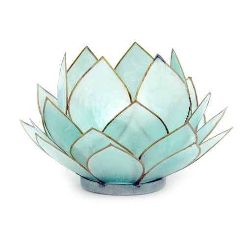 Light Blue Capiz Shell Opening Lotus Flower Bulb Tealight Candle Holder Image 1