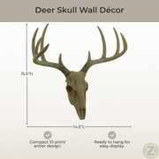 Little Bucky - 15-Inch Wall Mounted Faux Deer Skull With 10-Point Antlers - Hand-Painted Aged Finish - Lodge or Western Charm