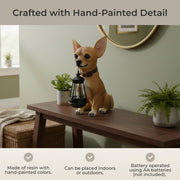 Little Light Keeper: Chihuahua Statue with LED Lantern - Outdoor Decor Figurine for Garden, Patio, and Yard Accent Lighting -