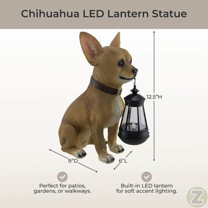 Little Light Keeper: Chihuahua Statue with LED Lantern - Outdoor Decor Figurine for Garden, Patio, and Yard Accent Lighting -