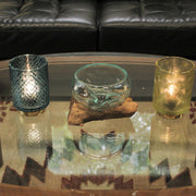 Medium Wide Mouth Molten Glass on Teak Driftwood Decorative Sculptural Bowl, Vase, and Terrarium Planter - Approximately 5