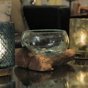 Medium Wide Mouth Molten Glass on Teak Driftwood Decorative Sculptural Bowl, Vase, and Terrarium Planter - Approximately 5