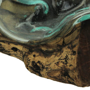 Medium Wide Mouth Molten Glass on Teak Driftwood Decorative Sculptural Bowl, Vase, and Terrarium Planter - Approximately 5