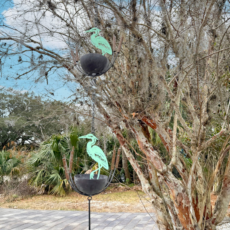Green - Image 8 - Metal Heron Rain Chain, 102 Inch Extra Long Green Distressed Rustic Hanging Outdoor Water Chain with 8 Bird