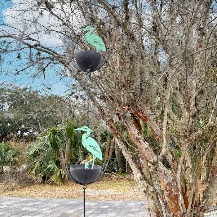 Green - Image 8 - Metal Heron Rain Chain, 102 Inch Extra Long Green Distressed Rustic Hanging Outdoor Water Chain with 8 Bird