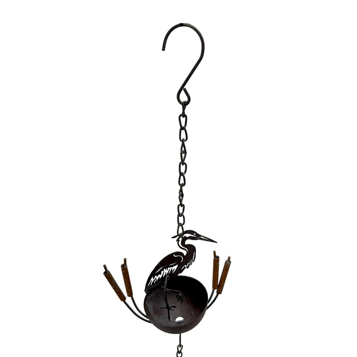 Brown - Image 3 - Metal Heron Rain Chain, 102 Inch Extra Long Brown Distressed Rustic Hanging Outdoor Water Chain with 8 Bird
