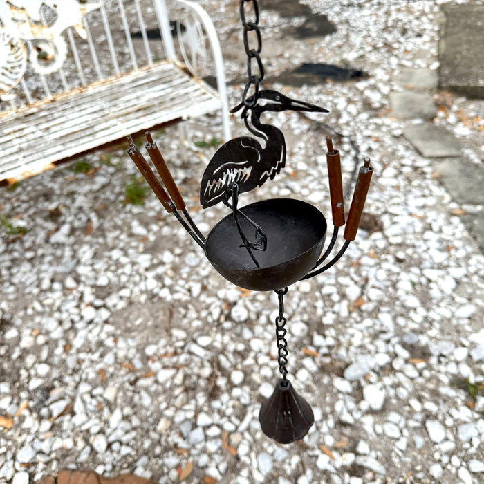 Brown - Image 5 - Metal Heron Rain Chain, 102 Inch Extra Long Brown Distressed Rustic Hanging Outdoor Water Chain with 8 Bird