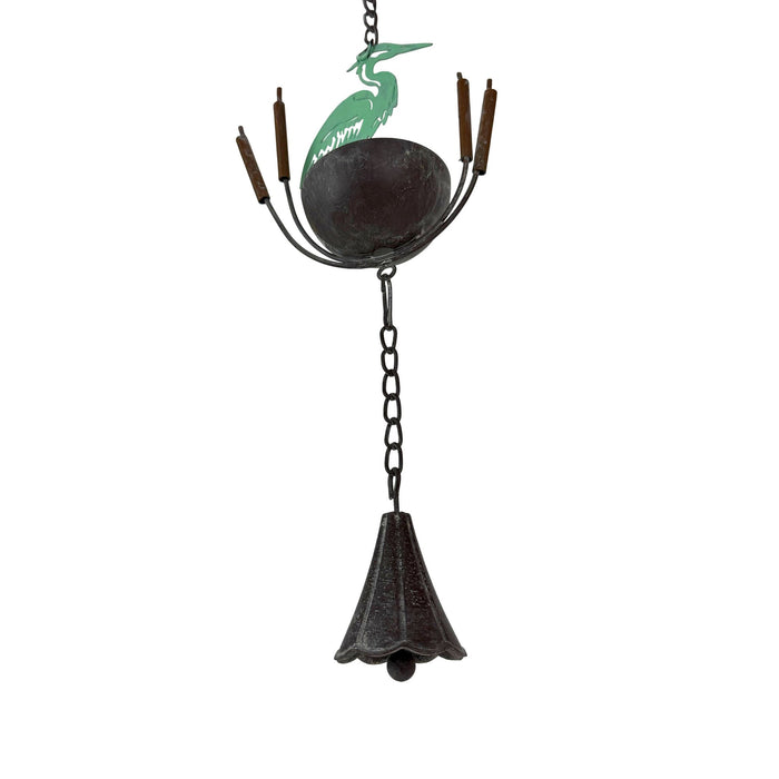 Green - Image 2 - Metal Heron Rain Chain, 102 Inch Extra Long Green Distressed Rustic Hanging Outdoor Water Chain with 8 Bird