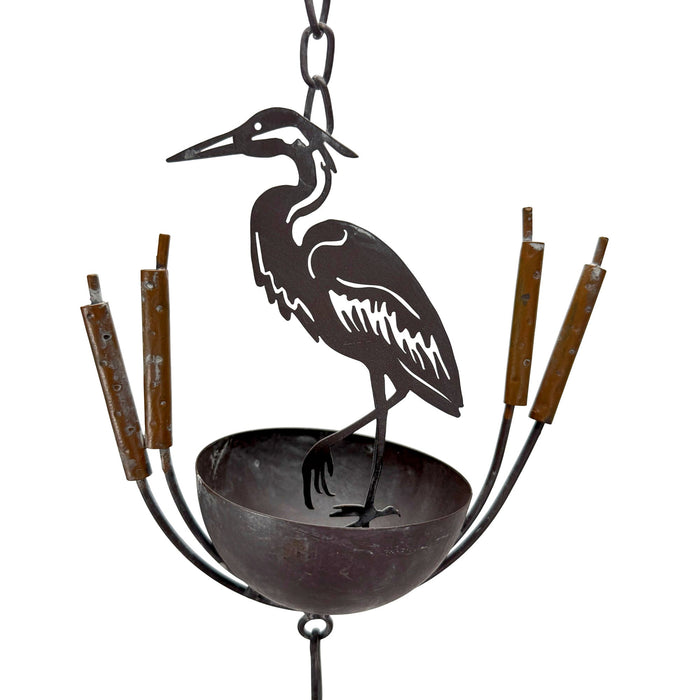 Brown - Image 10 - Metal Heron Rain Chain, 102 Inch Extra Long Brown Distressed Rustic Hanging Outdoor Water Chain with 8