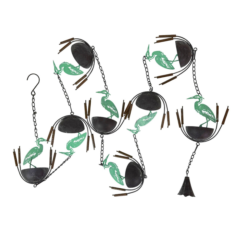 Green - Image 9 - Metal Heron Rain Chain, 102 Inch Extra Long Green Distressed Rustic Hanging Outdoor Water Chain with 8 Bird