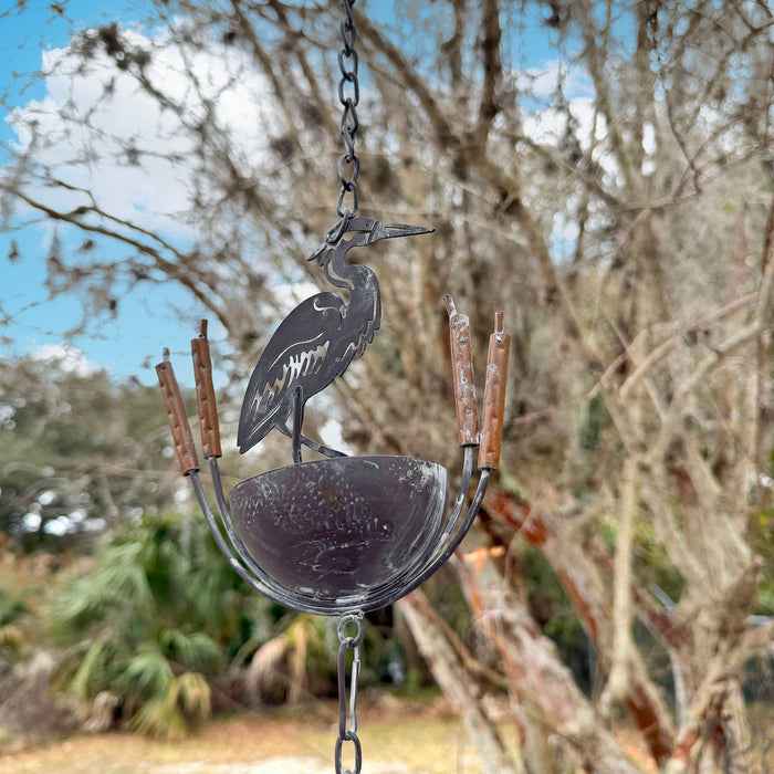 Brown - Image 8 - Metal Heron Rain Chain, 102 Inch Extra Long Brown Distressed Rustic Hanging Outdoor Water Chain with 8 Bird