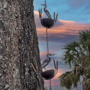 Brown - Image 4 - Metal Heron Rain Chain, 102 Inch Extra Long Brown Distressed Rustic Hanging Outdoor Water Chain with 8 Bird