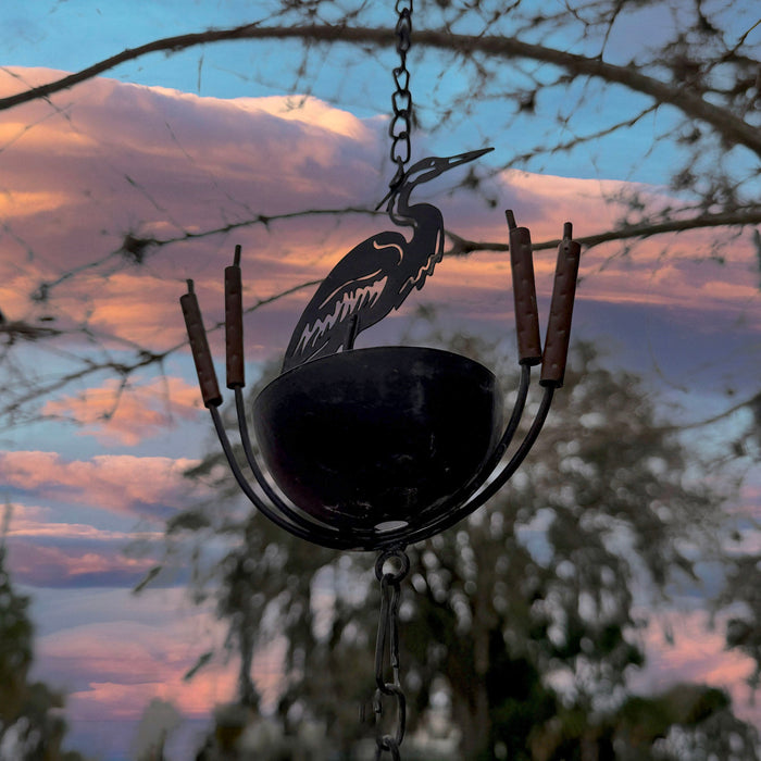 Brown - Image 7 - Metal Heron Rain Chain, 102 Inch Extra Long Brown Distressed Rustic Hanging Outdoor Water Chain with 8 Bird