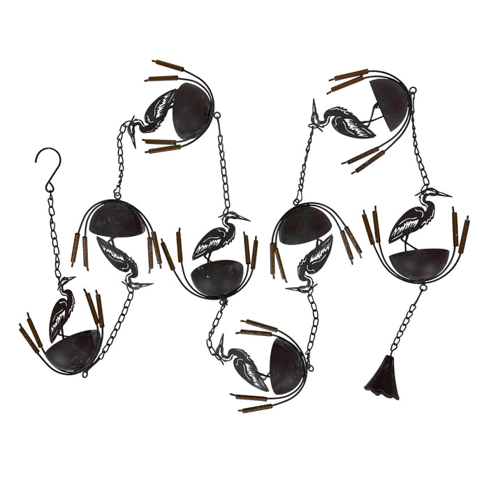 Brown - Image 9 - Metal Heron Rain Chain, 102 Inch Extra Long Brown Distressed Rustic Hanging Outdoor Water Chain with 8 Bird