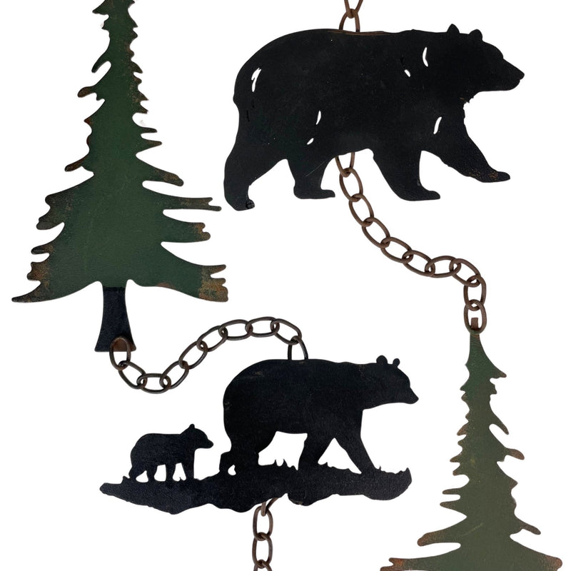 Green - Image 2 - Set of 2 Rain Chains, 52-Inch Long with Alternating Black Bear and Tree Silhouettes, 4-Inch Diameter, Bell