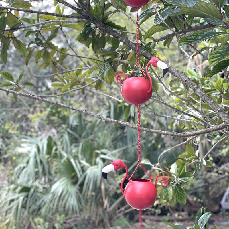 Red - Image 4 - 90-Inch Metal Rain Chain with 8 Portly Flamingos, 7 Inches Long Each, Muted Red Finish, Decorative Downspout