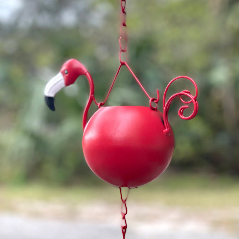 Red - Image 6 - 90-Inch Metal Rain Chain with 8 Portly Flamingos, 7 Inches Long Each, Muted Red Finish, Decorative Downspout