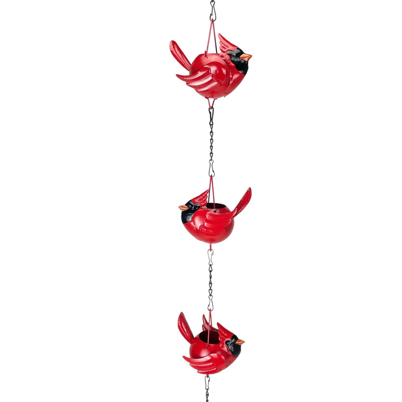 Bright Red - Image 2 - 85-Inch Metal Rain Chain with 7 Three-Dimensional Red Cardinal Birds, Rustic Brown Finish, Weighted