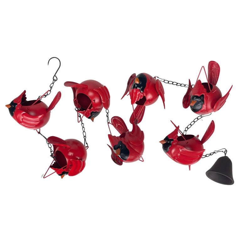 Bright Red - Image 1 - 85-Inch Metal Rain Chain with 7 Three-Dimensional Red Cardinal Birds, Rustic Brown Finish, Weighted