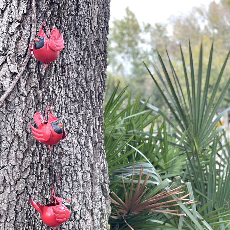 Bright Red - Image 4 - 85-Inch Metal Rain Chain with 7 Three-Dimensional Red Cardinal Birds, Rustic Brown Finish, Weighted
