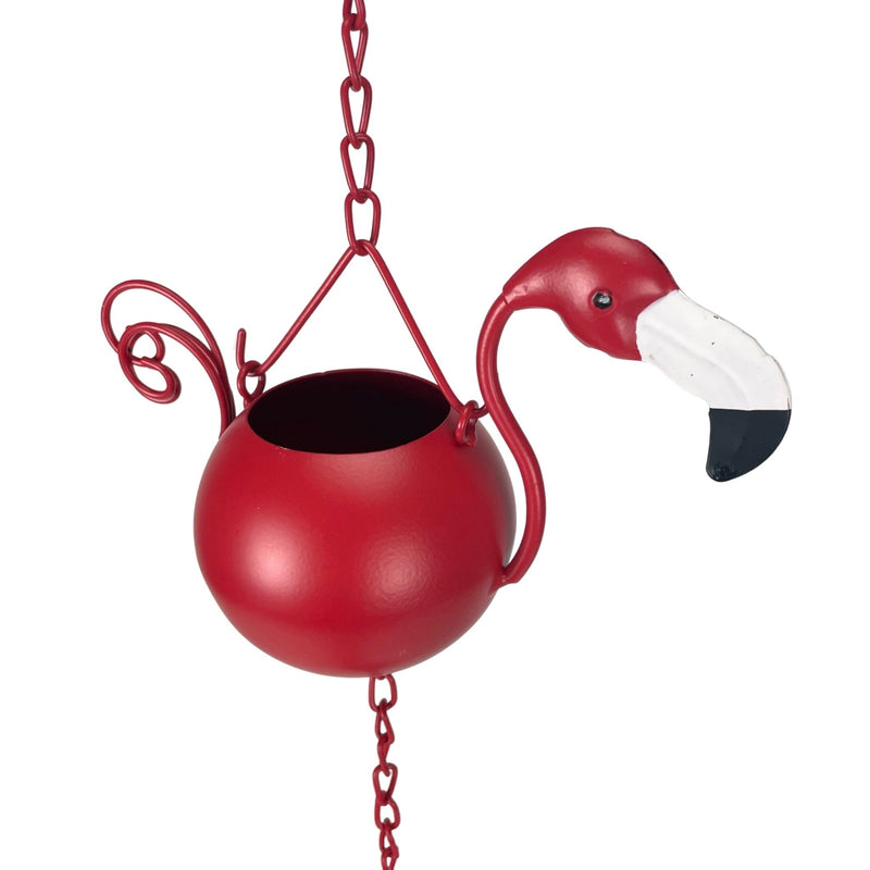 Red - Image 3 - 90-Inch Metal Rain Chain with 8 Portly Flamingos, 7 Inches Long Each, Muted Red Finish, Decorative Downspout